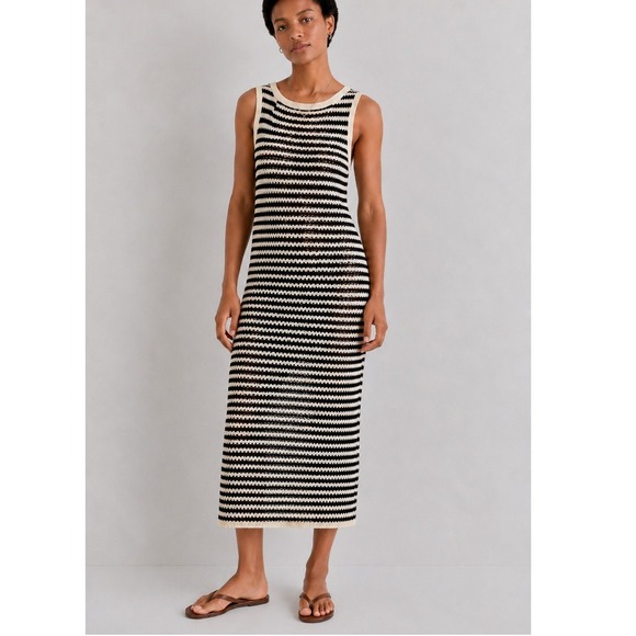 Abercrombie & Fitch Dresses & Skirts - Abercrombie & Fitch Crochet Knit Black White Striped Maxi Dress Size M